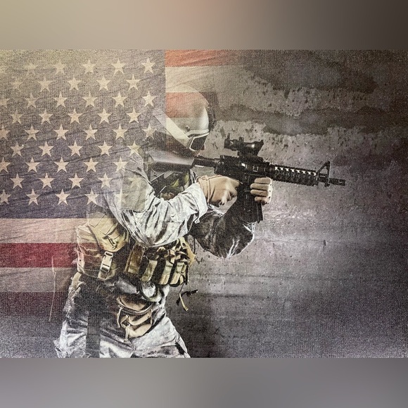WALL ART Retro USA American Flag/US Military Soldier Canvas Print size12x16 NWT - Picture 7 of 8